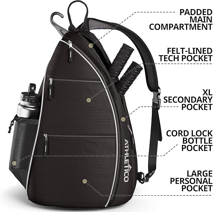 Athletico Sling Bag - Crossbody Backpack for Pickleball, Tennis, Racketball, and Travel for Men and Women