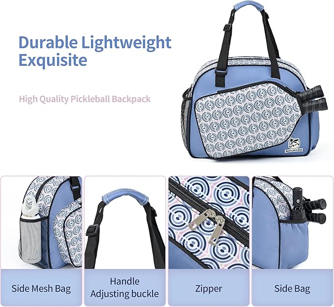 Boulder Bee Pickleball Bags, Premium Pickleball Tote Bag for Girls, Women’s Hand/Shoulder Gym Bag w Water Bottle Holder, with Pickleball Racquet/Paddle Holder