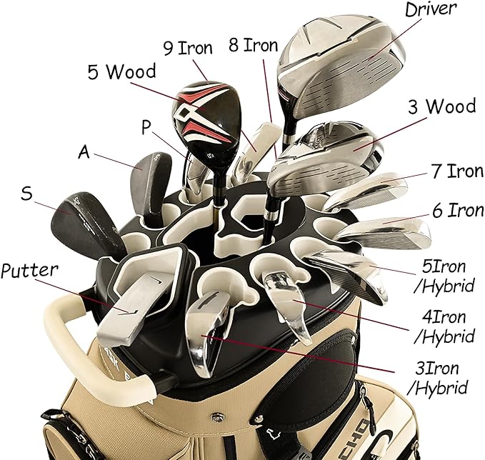 ASK ECHO T-Lock Golf Cart Bag with 14 Way Organizer Divider Top, Premium Cart Bag with Handles and Rain Cover, for Men