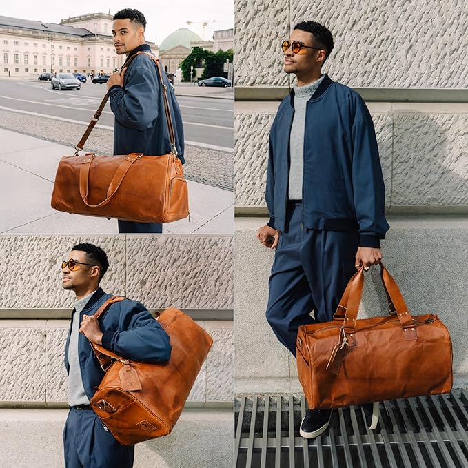 Berliner Bags Vintage Genuine Leather Duffle Bag Oslo for Travel or the Gym, Weekender, Travel Bag, Overnight Bag for Men and Women - Brown