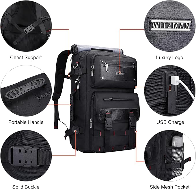 WITZMAN Carry On Travel Backpack for Men Duffle Bags Fit for 17 Inch Laptop Airline Approved Laptop Backpack(B685 Black)
