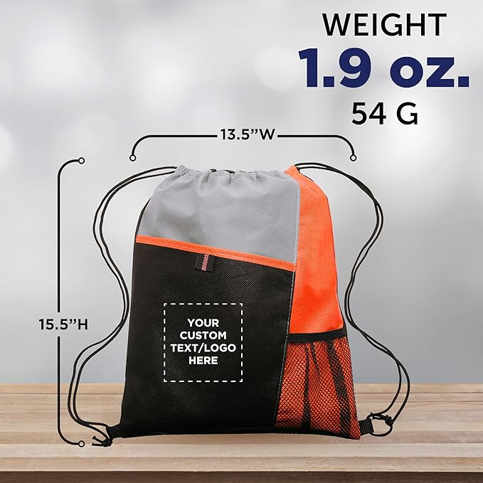 DISCOUNT PROMOS Custom Non-Woven Drawstring Backpacks Set of 10/50/100, Personalized Bulk Pack