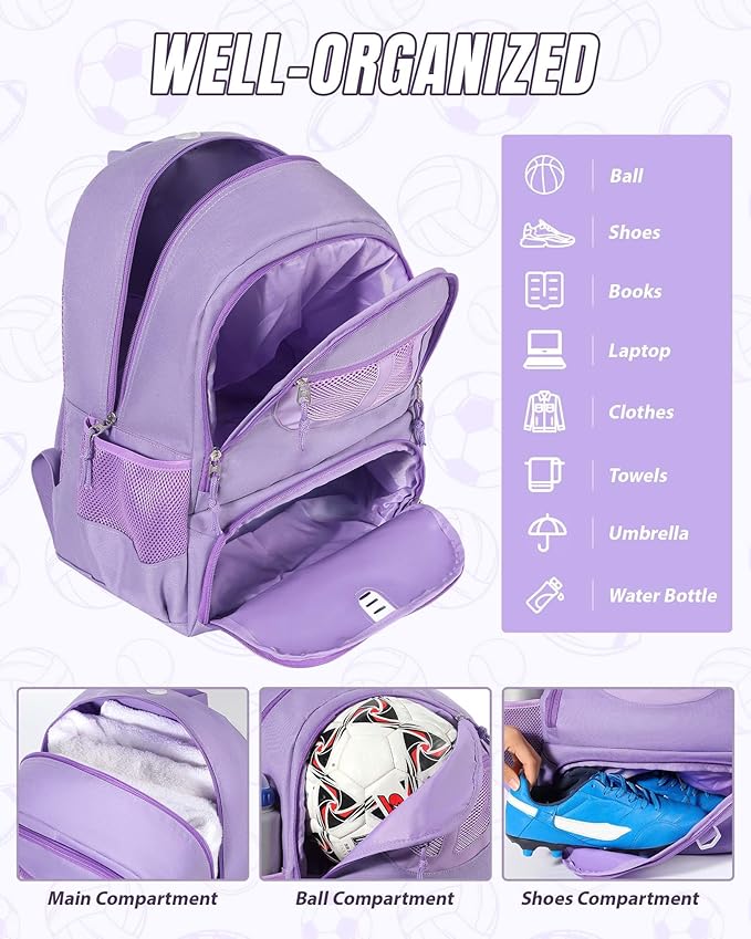Basketball Bag Backpack for Men Women with Ball & Shoes Compartment 30L Capacity Lightweight Breathable Boys Girls Soccer Ball Bag Backpack Fit Volleyball Football Sports Travel School Gym