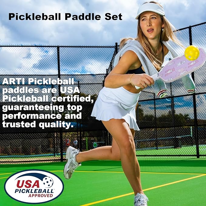 ARTI Pickleball Paddles Set of 2-USAPA Approved Fiberglass Surface Pickleball Set,2 Pickleball Rackets, 4 Balls and 1 Portable Carry Bag