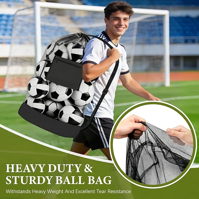 HEIFAM 2 Pack Soccer Ball Bag 40"X 30", Drawstring Mesh Ball Bag for Coaches, Extra Large Sport Ball Sack for Basketballs Volleyballs Soccers, Sports Storage Organizer for Beach Gym, Swimming Gear
