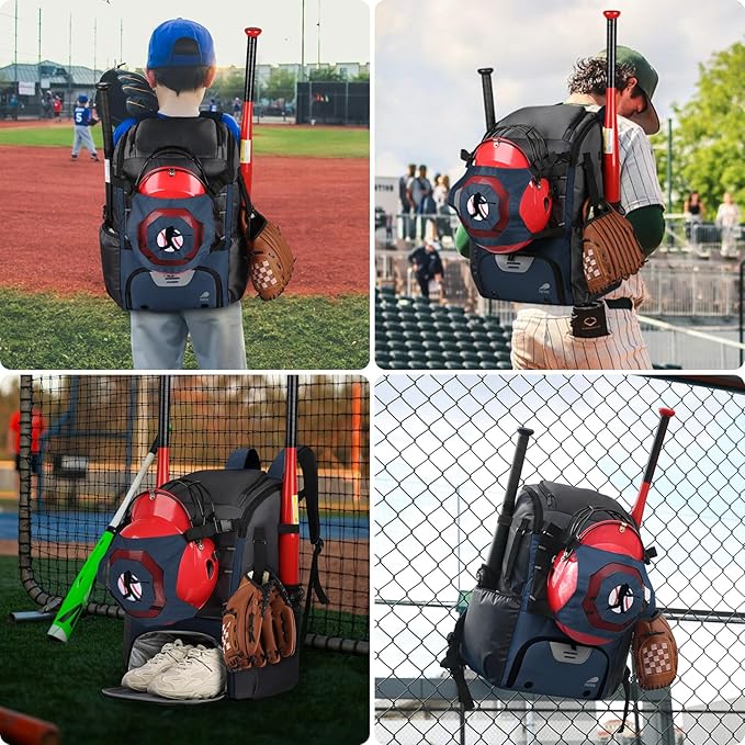 Baseball Backpack Softball Bat Bag for Youth Adults Baseball T-Ball Equipment Bag with Shoes Compartment