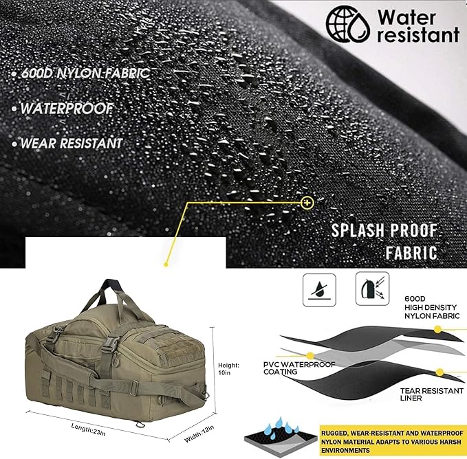 Travel Duffle Bag Gym Bag Duffle Bags with Weekend Overnight Bag for Outdoor Traveling Workout Deployment Sports (Green, 45L)