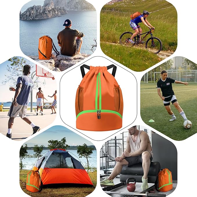 BROTOU Soccer Bags, Football Backpack, Volleyball Bag, Drawstring Backpack with Ball and Shoe Compartment, Football bags for Equipment Swim Gym Bag