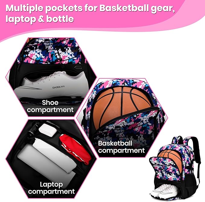 Basketball Backpack Large Sports Bag for Men&Youth,Gym Bag with Separate Ball & Shoes Compartment,Travel Bag for Basketball,Soccer,Volleyball
