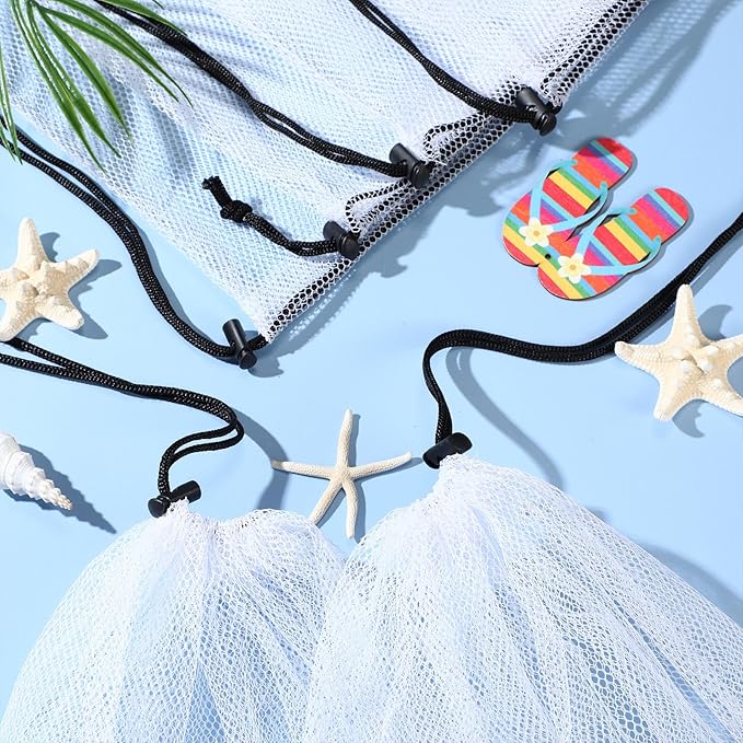 6 Pcs large Mesh Bag 24 x 48 inch Ball Mesh Drawstring Storage Sports Equipment Bag for Balls Beach