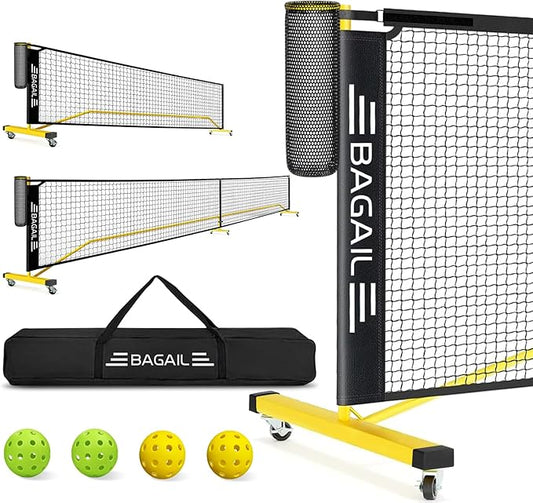 BAGAIL Portable Pickleball Net Set, 22 FT Regulation Size Pickle Ball Net with Ball Collector, 4 Balls and Carry Bag, Easy Setup for Outdoor Indoor Driveway
