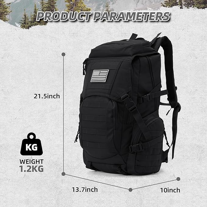 AUMENTAR 35L Military Tactical Backpack for Men, Water Resistant Assault Pack for Women, Black Molle Daypack 3 Day Bug Out Bag Rucksack for Trekking,Camping, Survival, EDC