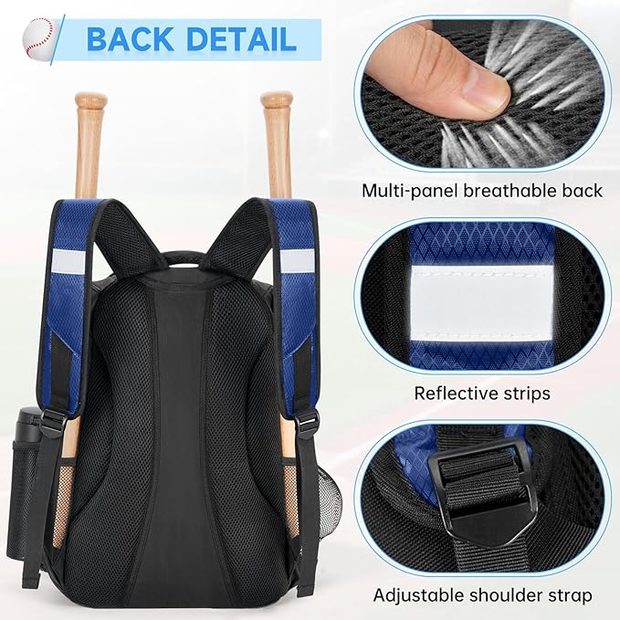 ANILD 30L Youth Baseball Backpack, Bat Backpack for Baseball with Separate Shoes Compartment, Baseball Equipment Bag with Fence Hook, Suitable for Baseball, T-Ball, Softball and More