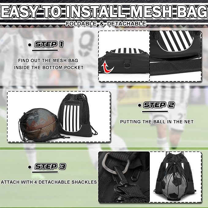 KAEGREEL Drawstring Soccer Bag Basketball Backpack for Kids Teens, Foldable Sports Bags Detachable Ball Mesh Bag for Gym Yoga Football Baseball