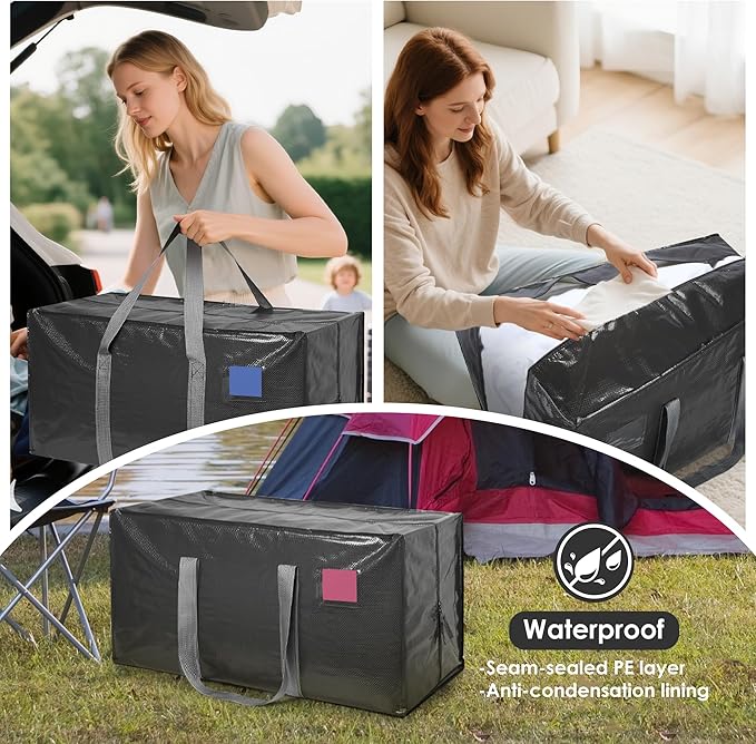 6 Pack Extra Heavy Duty Large Moving Bags with Reinforced Zipper & Wide Handles, Waterproof Storage Bins for Clothes, College Dorm, Travel, and Home Organization, Gray