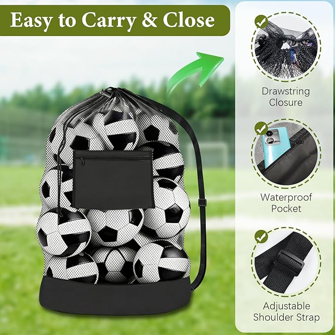 HEIFAM 2 Pack Soccer Ball Bag 40"X 30", Drawstring Mesh Ball Bag for Coaches, Extra Large Sport Ball Sack for Basketballs Volleyballs Soccers, Sports Storage Organizer for Beach Gym, Swimming Gear