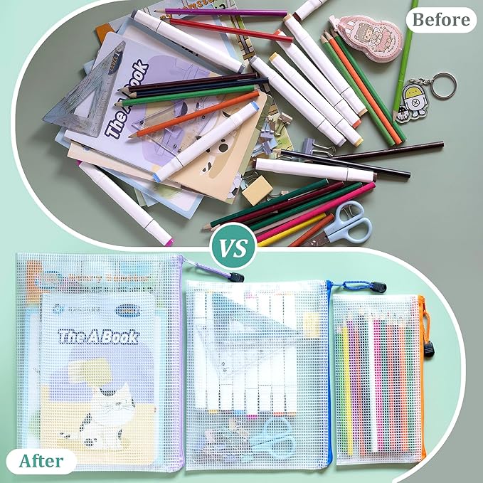 18pcs Mesh Zipper Pouch Bags, 9 Sizes Zipper Pouch, Mesh Bags With Zipper, Plastic Zipper Pouches, 9 Colors Zipper Pouches for Organizing, Board Game Storage, Travel, School Office organize