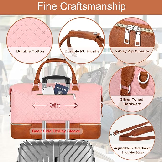 Weekender Bag for Women, Travel Duffel Bag Carry On Overnight Bag with Shoe Compartment Large Nylon Travel Weekend Tote Bag