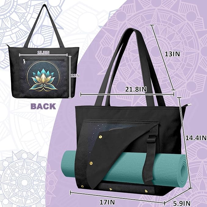 Adalore Women's Yoga Bag with Yoga Mat Carrier - Large Mat Pocket Fitness Tote for Pilates, Gym, Travel, Office & Beach