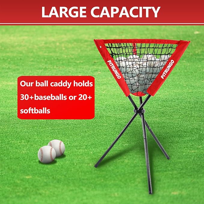 Baseball Softball Ball Caddy Portable Batting Practice Baseball Bat Bags | Use During Training and Drills | Save Your Back No More Bending | Holds up to 60 Baseballs | Instant Setup