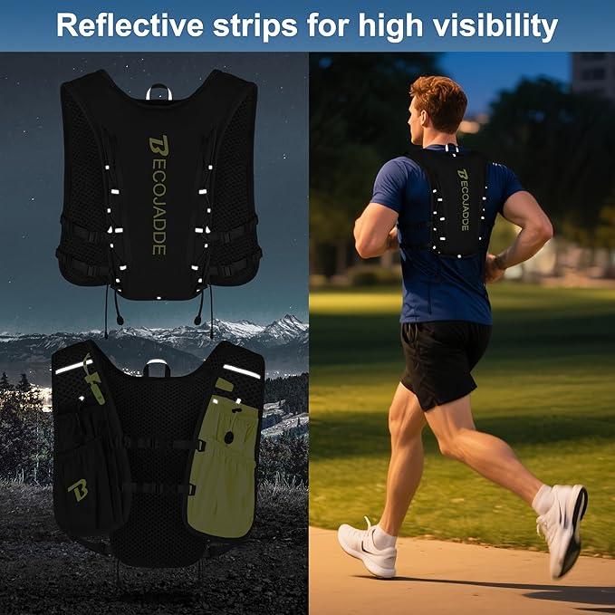 BECOJADDE Running Vest Hydration Backpack for Men Women, 5L Lightweight Running Backpack Hydration Pack for Marathon, Trail, Cycling, Hiking, Jogging