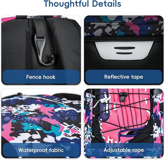 Baseball Bag for Youth and Adult, Softball Backpack 40L Large Capacity, Bat Backpack with Shoes Compartment and Hidden Helmet Holder