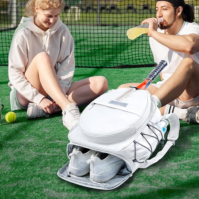 Tennis Backpack with 2 Rackets Holder, Water-Resistant PU Leather Tennis Racket Bag for Women & Men, Sling Crossbody Sports Backpack for Tennis, Pickleball & Badminton, Tennis Gifts