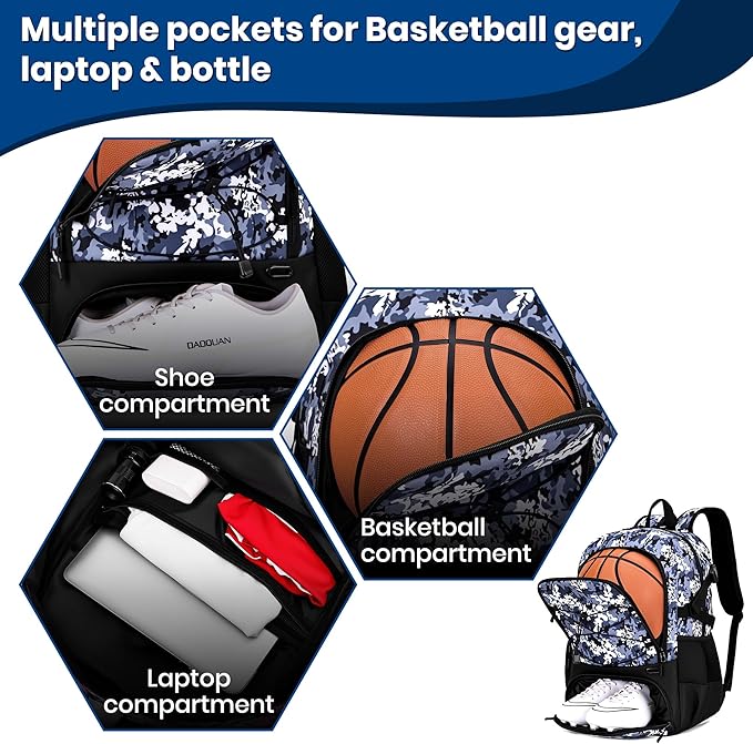 Basketball Backpack Large Sports Bag for Men&Youth,Gym Bag with Separate Ball & Shoes Compartment,Travel Bag for Basketball,Soccer,Volleyball