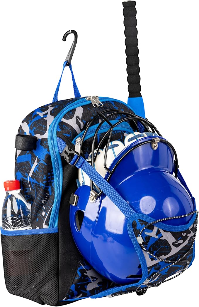 Youth Baseball Bat Bag Backpack, T-Ball & Softball Equipment Gear for Youth with Fence Hook, Lightweight Baseball Bat Backpack, Large Main Compartment for Helmet