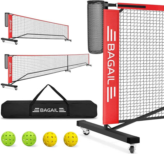 BAGAIL Portable Pickleball Net Set, 22 FT Regulation Size Pickle Ball Net with Ball Collector, 4 Balls and Carry Bag, Easy Setup for Outdoor Indoor Driveway