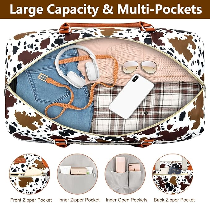 Weekender Bag for Women, Travel Duffel Bag Carry On Overnight Bag with Shoe Compartment Large Nylon Travel Weekend Tote Bag