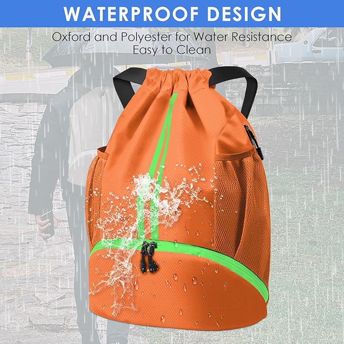 BROTOU Soccer Bags, Football Backpack, Volleyball Bag, Drawstring Backpack with Ball and Shoe Compartment, Football bags for Equipment Swim Gym Bag