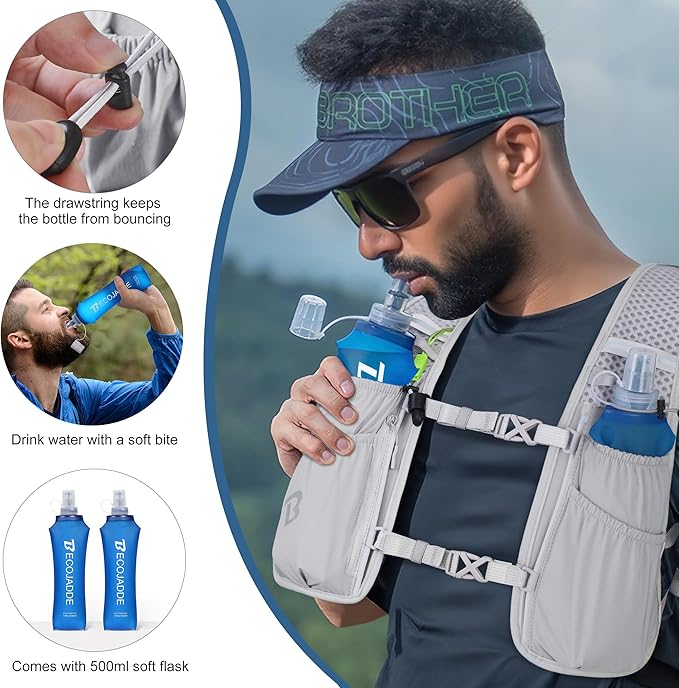 BECOJADDE Running Vest Hydration Backpack for Men Women, 5L Lightweight Running Backpack Hydration Pack for Marathon, Trail, Cycling, Hiking, Jogging