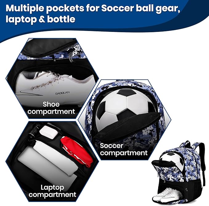 Youth Soccer Bag-Soccer Backpack&Backpack for Football Basketball,with Ball Compartment Separate Cleat Package