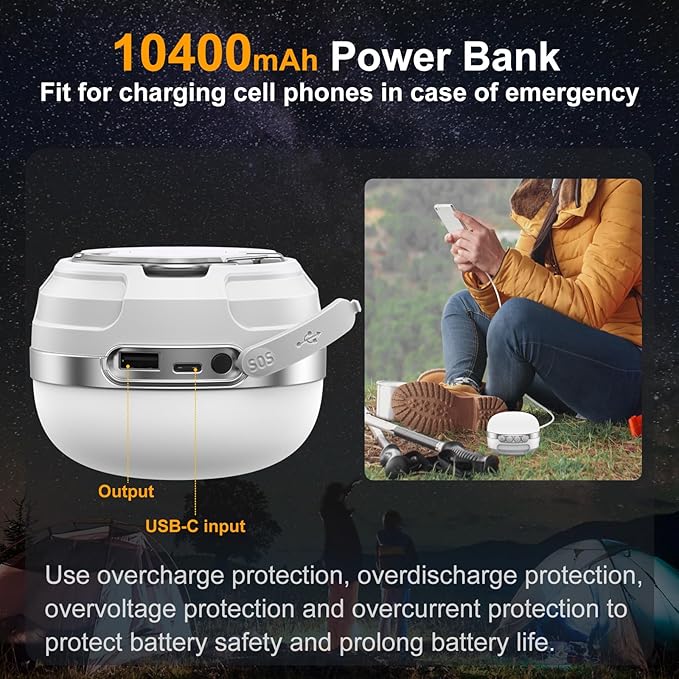ZMNT LED Camping Lantern Rechargeable 1400LM, Up to 420H Running Time Camping Tent RGB Light, 10400mAh Emergency Hanging Light for Hurricane, Power Outages, Home, Hiking, White
