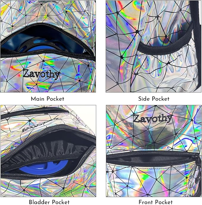 Zavothy Rave Hydration Backpack with 3L Bladder, Colorful Festival Hydration Pack with Side Pockets, Lightweight Water Backpack for EDM, Music Festivals, Hiking & Cycling