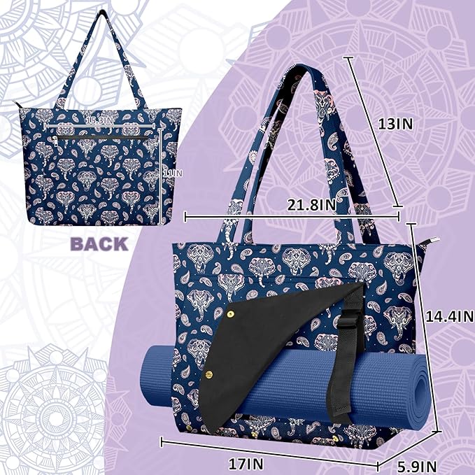 Adalore Women's Yoga Bag with Yoga Mat Carrier - Large Mat Pocket Fitness Tote for Pilates, Gym, Travel, Office & Beach