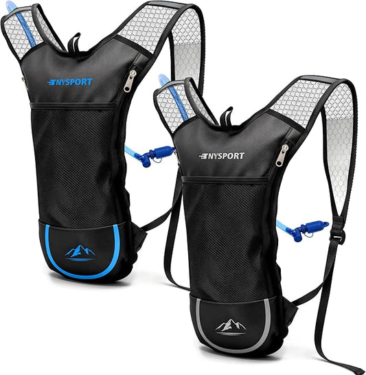 2 Pack Hydration Backpack Pack with 2L Hydration Bladder, TNYSPORT Lightweight Breathable Water Backpack with 3 Layer Pockets, Reinforced Shoulder Straps for Hiking Running Cycling