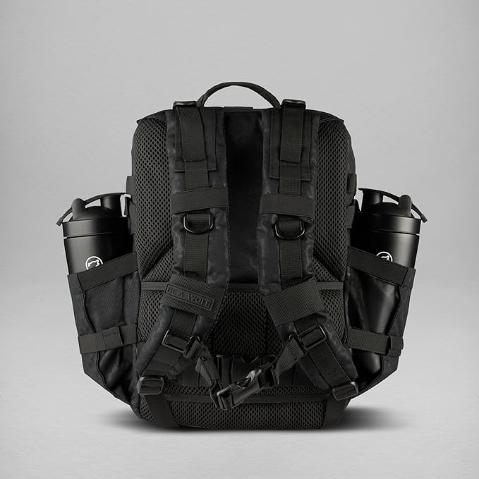 WOLFpak 35L Athletic Gym Backpack - Durable 1000D Waterproof Oxford Material with MOLLE Webbing, Laptop Pocket & Dual Cup Holders, Durable Fitness/Travel/Military Daypack (Black Leopard)