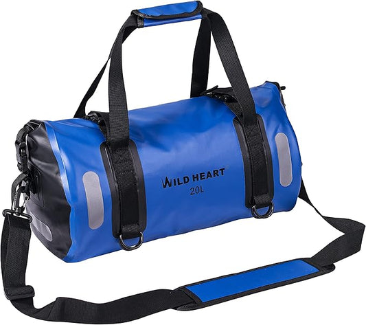 WILD HEART Waterproof Bag Duffel Bag 20L 30L 40L with Welded Seams Shoulder Straps, Mesh Pocket for Kayaking, Camping, Boating,Bicycle,Motorcycle