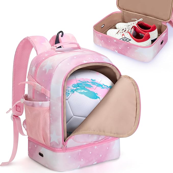 Soccer Bags for Girls with Separate Ball Pocket and Shoe Compartment, Sports Backpack for Soccer, Basketball, Volleyball