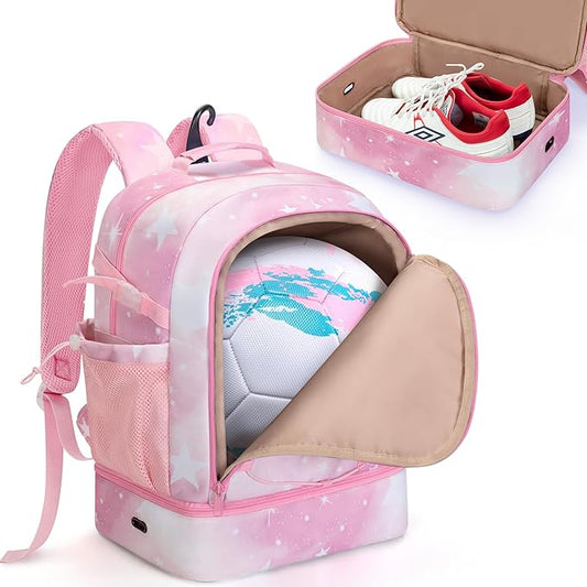 Soccer Bags for Girls with Separate Ball Pocket and Shoe Compartment, Sports Backpack for Soccer, Basketball, Volleyball