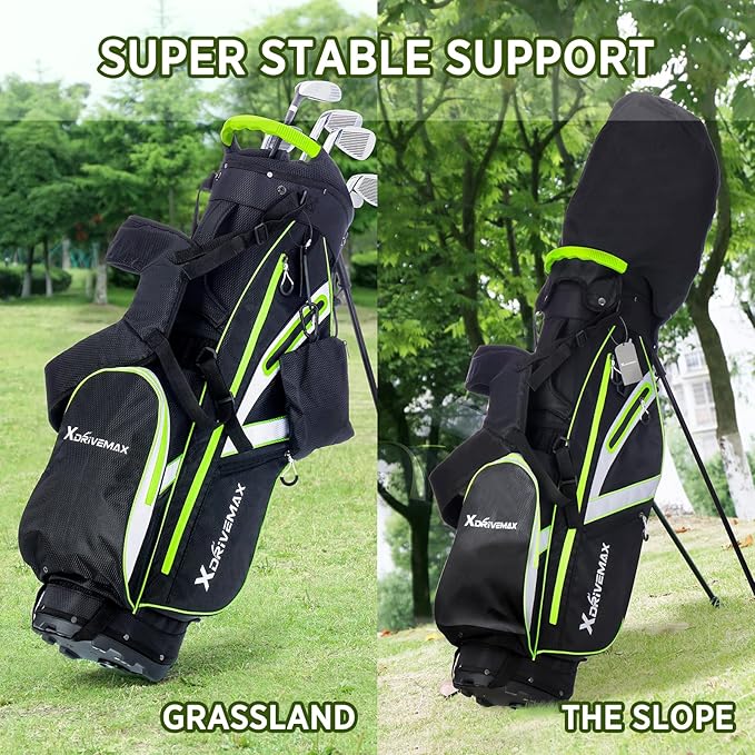 XDriveMax Golf Stand Bag, Lightweight 8-Way Top Dividers Golf Bag with Insulated Cooler Pocket, Dual Strap System & Rain Cover, Includes Golf Accessory Kit
