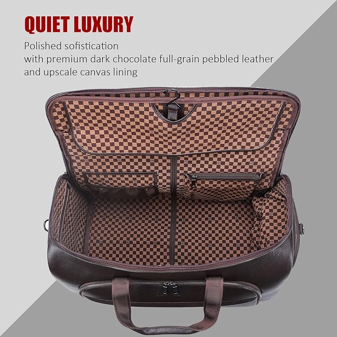 STAR VISTA Voyager-03 Luxury Convertible Garment Duffel Bag, Full Grain Pebbled Leather, Premium Canvas Lining, 22x12x12 Inch Carry-On, with Backpack Mode, Shoe Compartment