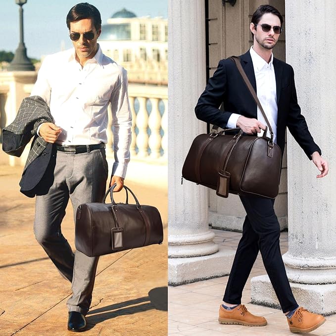 Genuine Leather Travel Duffel Bags for Men and Women Leather Overnight Weekend Bags Sports Gym Duffle, 9423 Brown