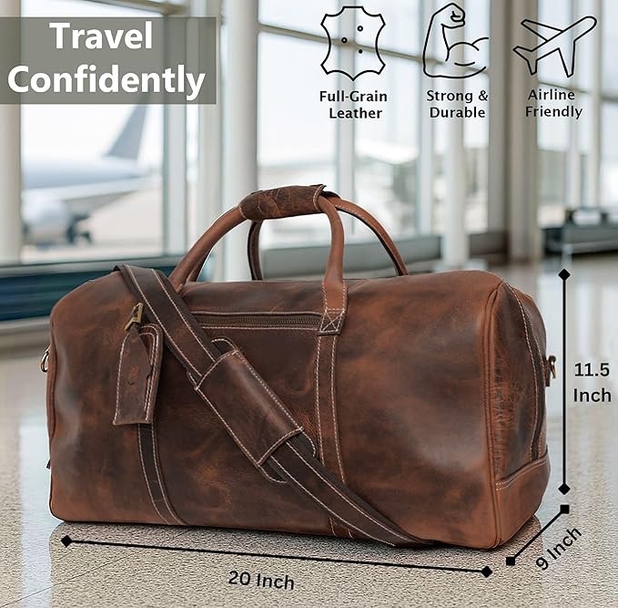 Handmade Leather Travel Duffel Bag - Airplane Underseat Carry On Bags by Rustic Town
