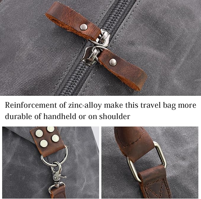 Oversized Travel Duffel Bag Waterproof Canvas Genuine Leather Weekend bag Weekender Overnight Carryon Hand Bag