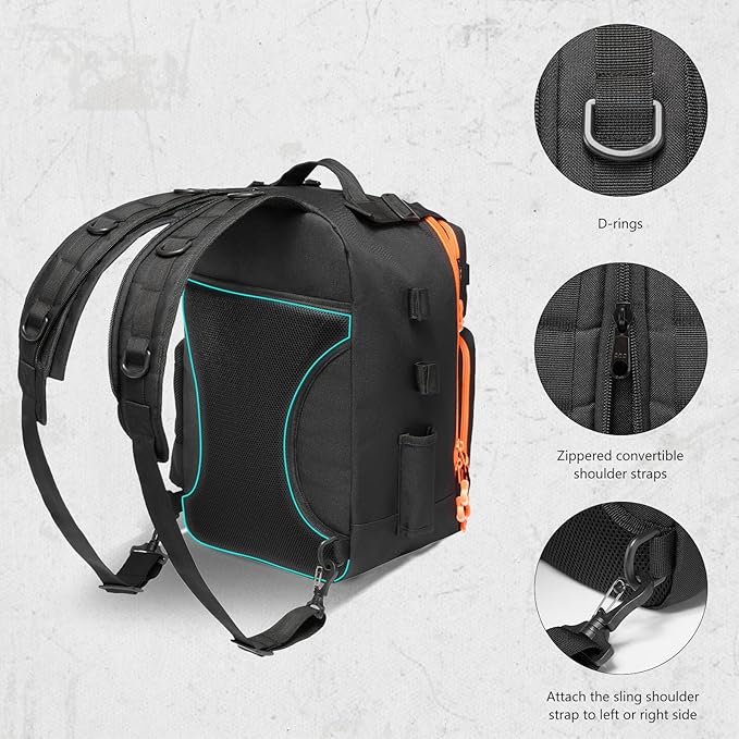 BASSDASH Convertible Fishing Backpack Sling Bag with Rod Holder, Adjustable Tactical Water-Resistant Tackle Storage Pack FP07