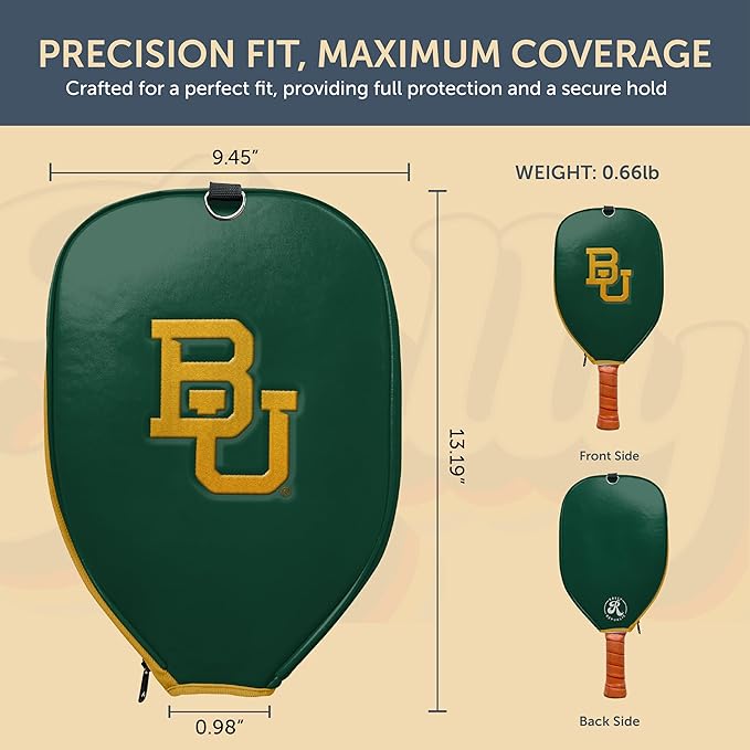 Officially Licensed Collegiate Pickleball Paddle Cover - Lightweight PU Leather Material - Durable Foam Interior Protection with Zippered Closure - Fits Most Paddles on the Market