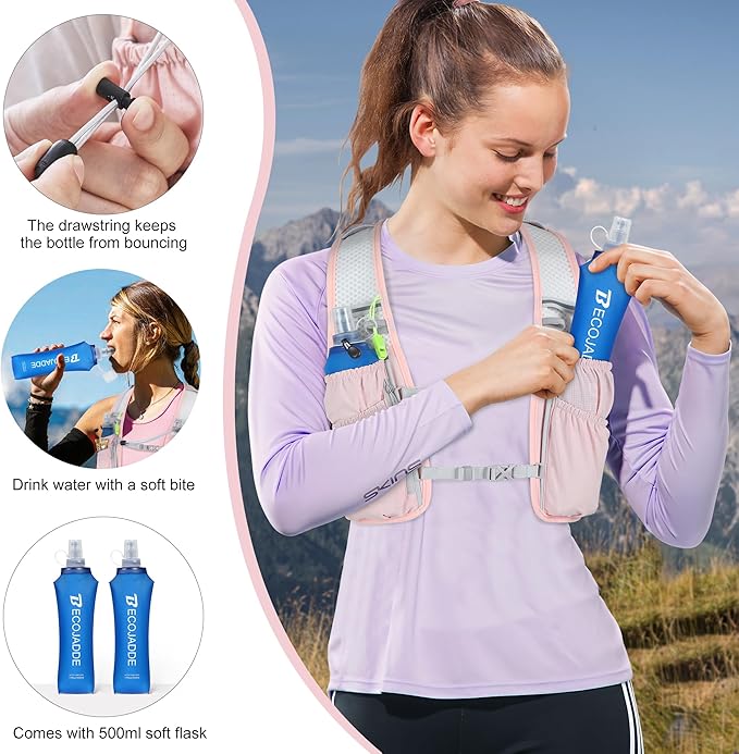 BECOJADDE Running Vest Hydration Backpack for Men Women, 5L Lightweight Running Backpack Hydration Pack for Marathon, Trail, Cycling, Hiking, Jogging